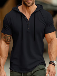 Herren T-Shirt mit Kapuze und Knopfverschluss – Mason