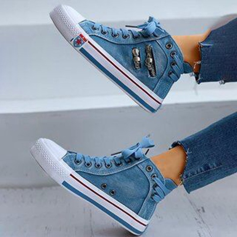 Trendy høye denim damesneakers – Selina