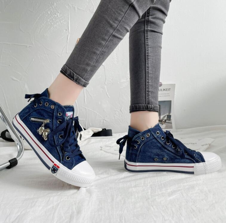 Trendy høye denim damesneakers – Selina