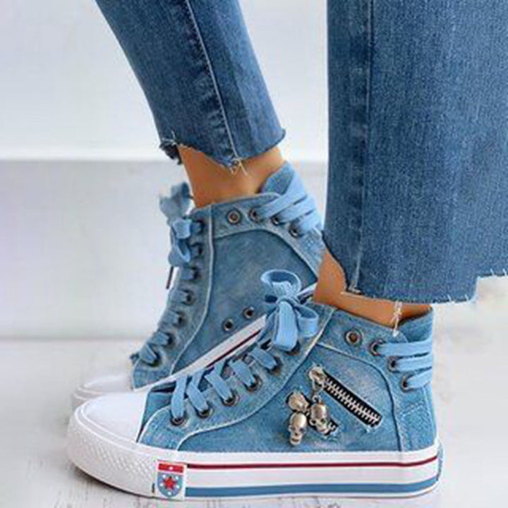 Trendy høye denim damesneakers – Selina