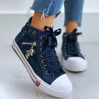 Trendy høye denim damesneakers – Selina