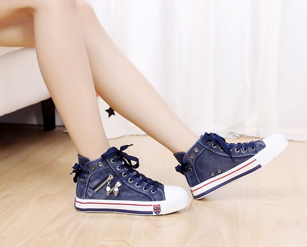 Trendy høye denim damesneakers – Selina