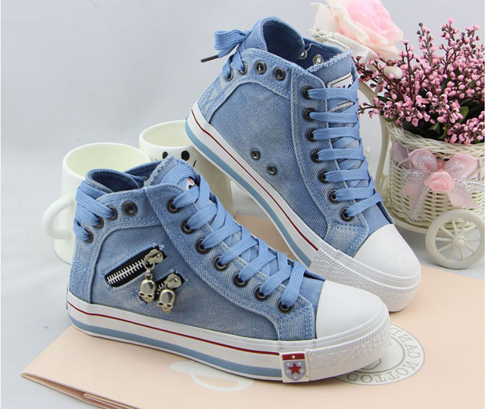 Trendy høye denim damesneakers – Selina