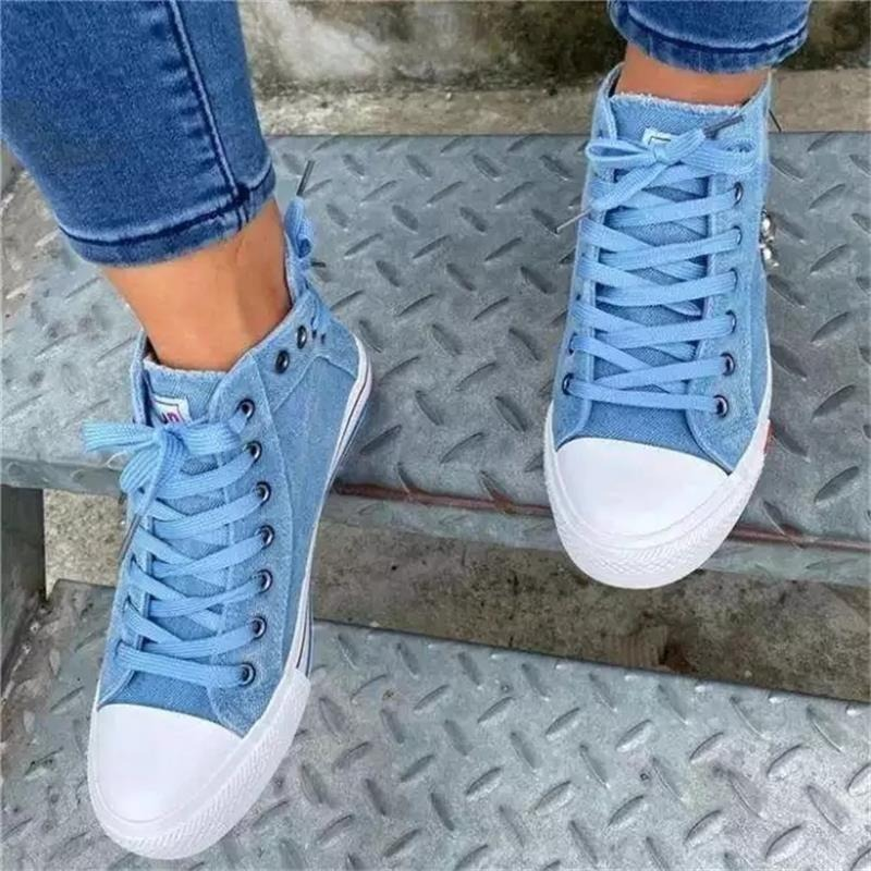 Trendy høye denim damesneakers – Selina