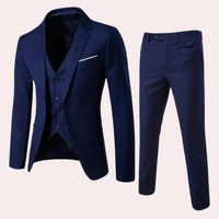 Dunkelblauer Herrenanzug, dreiteilig, elegant, Slim Fit, für formelle Anlässe.