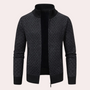 Dunkelgrauer Strickjacke mit Reißverschluss, Herrenmode, elegantes Design, warme Winterbekleidung.