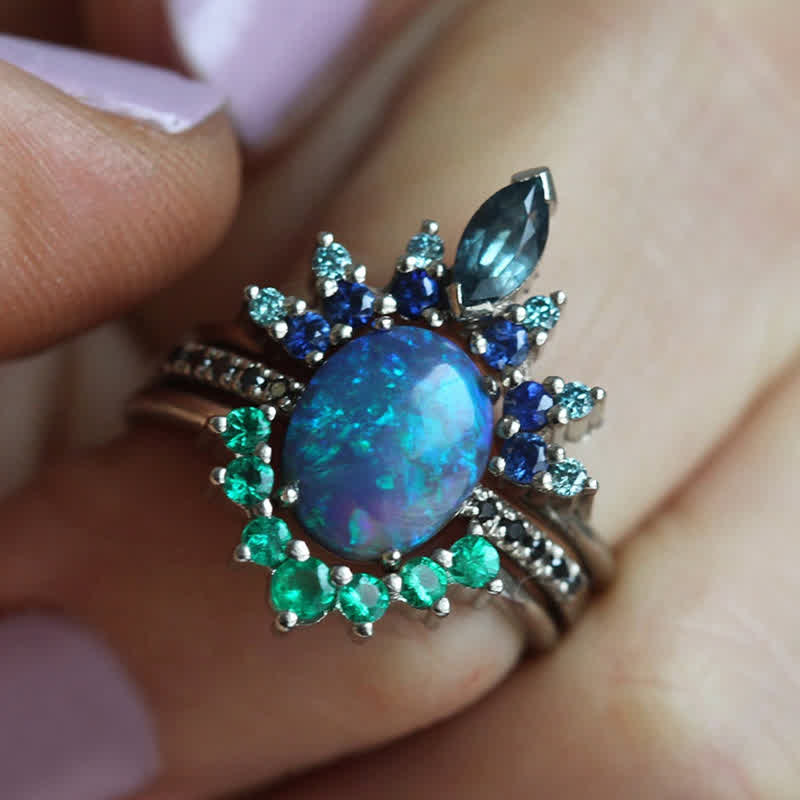 Sapphire and Opal Ring Set (3-piece) – Isabella