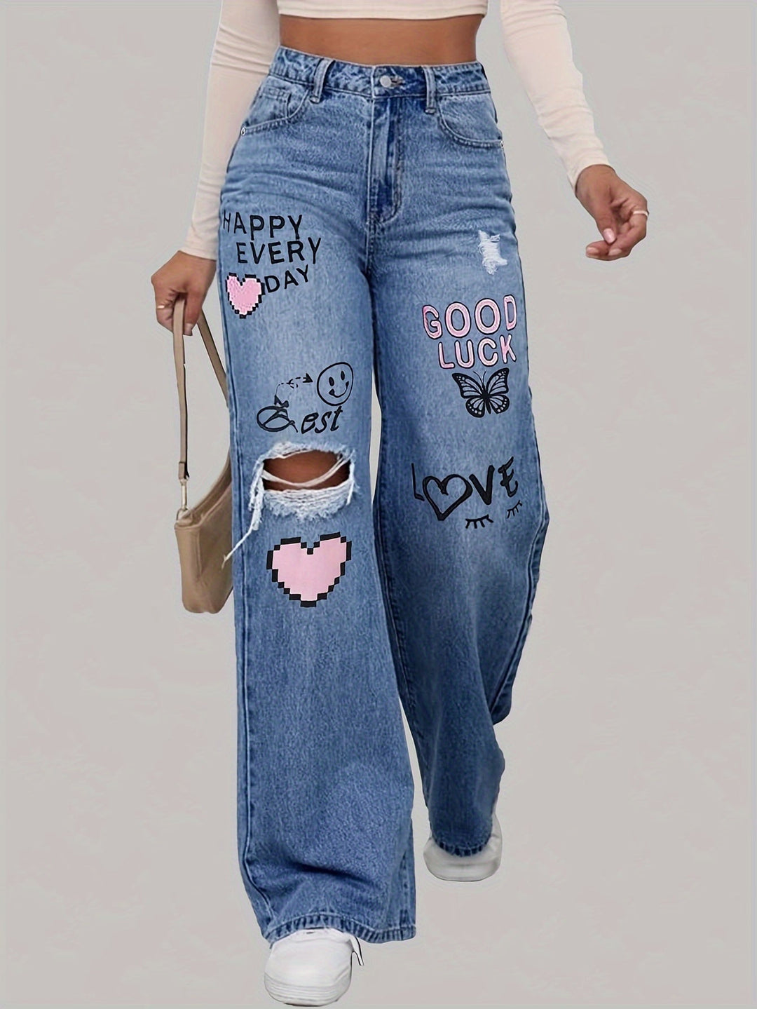 Jeans de mujer con estampado de corazón y grafiti - Lotte