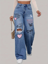 Jeans de mujer con estampado de corazón y grafiti - Lotte