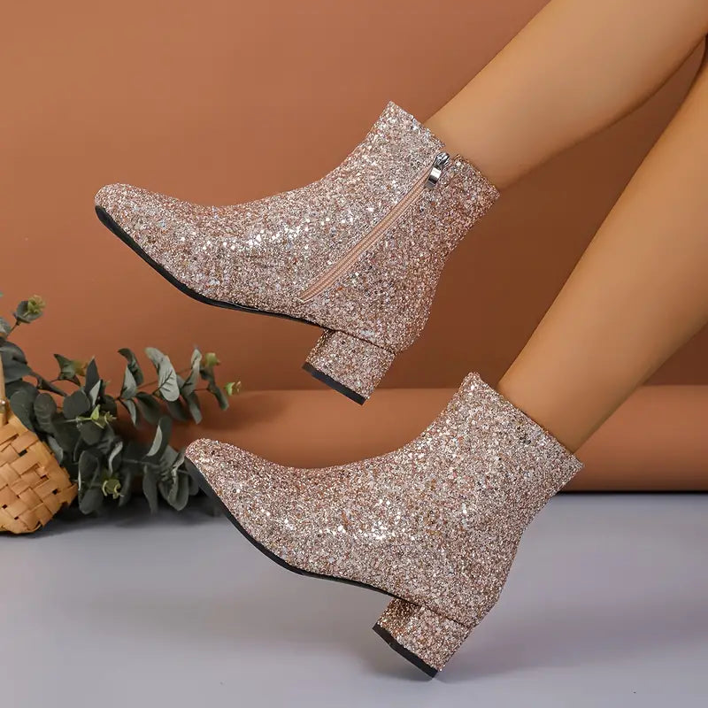 Women's Glitter Ankle Boots with Heel – Raelene