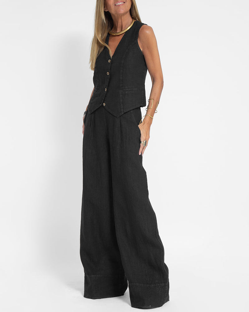 Linen 2-piece set with wide-cut pants and vest – Alma