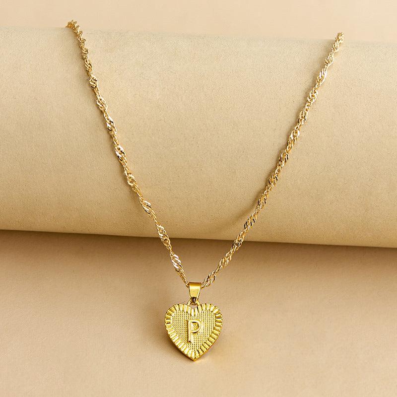 Golden Initial Heart Pendant Necklace - Amara