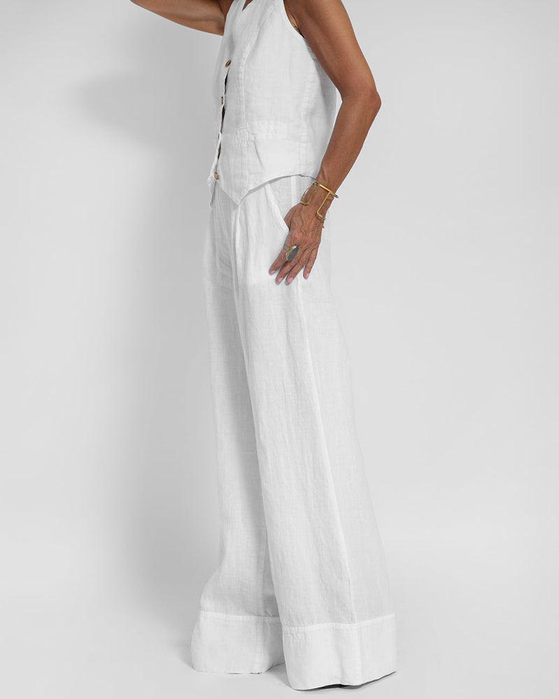 Linen 2-piece set with wide-cut pants and vest – Alma