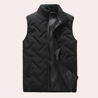 Schwarze Steppweste, ärmellos, Reißverschluss, Outdoor-Bekleidung, Herrenmode, Winterweste.