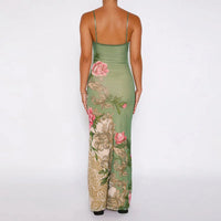 Floral Summer Maxi Dress with V-Neck and Spaghetti Straps - Alina