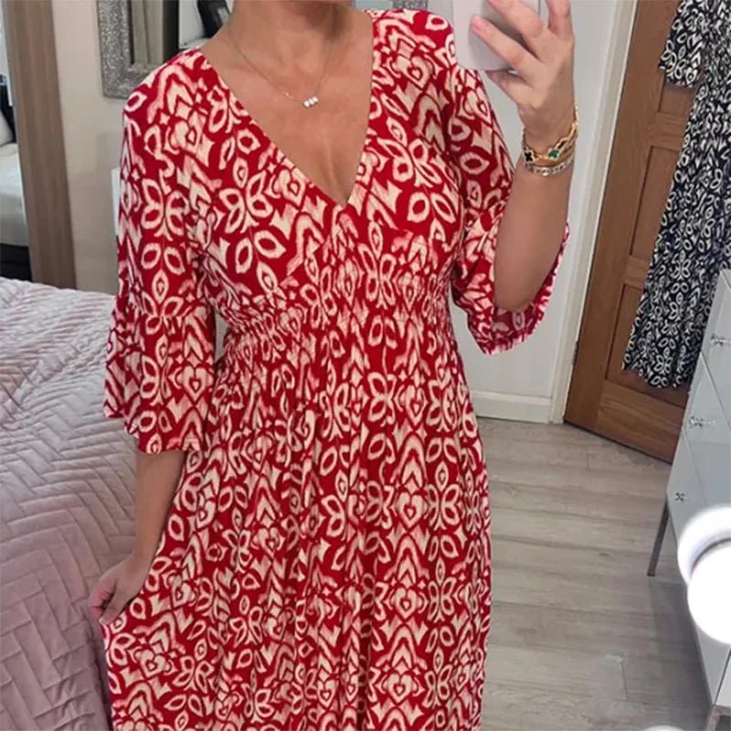 Long floral dress with V-neck – Liora