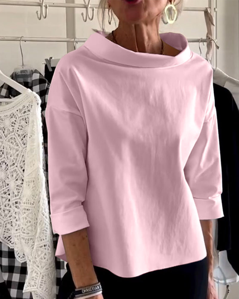Blusa de otoño para mujer con cuello alto y mangas 3/4 – Mireille