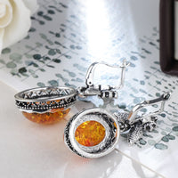 Retro flower earrings with amber - Nora