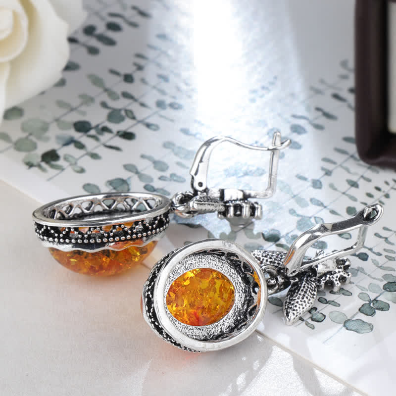 Retro flower earrings with amber - Nora