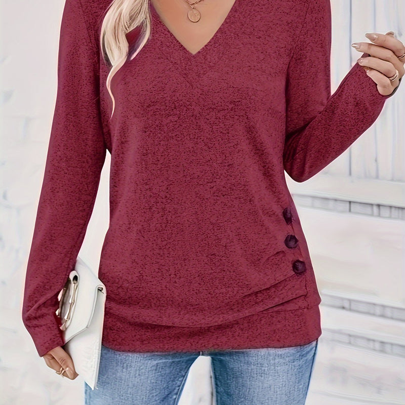 Women's sweater with V-neck and button detail – Iris