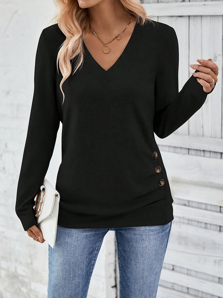Women's sweater with V-neck and button detail – Iris