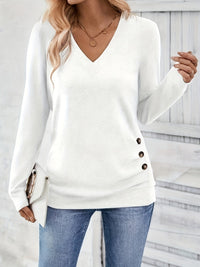 Women's sweater with V-neck and button detail – Iris