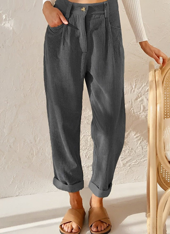 Elegant Women's Corduroy Pants with High Waist – Naima Autumn Edition
