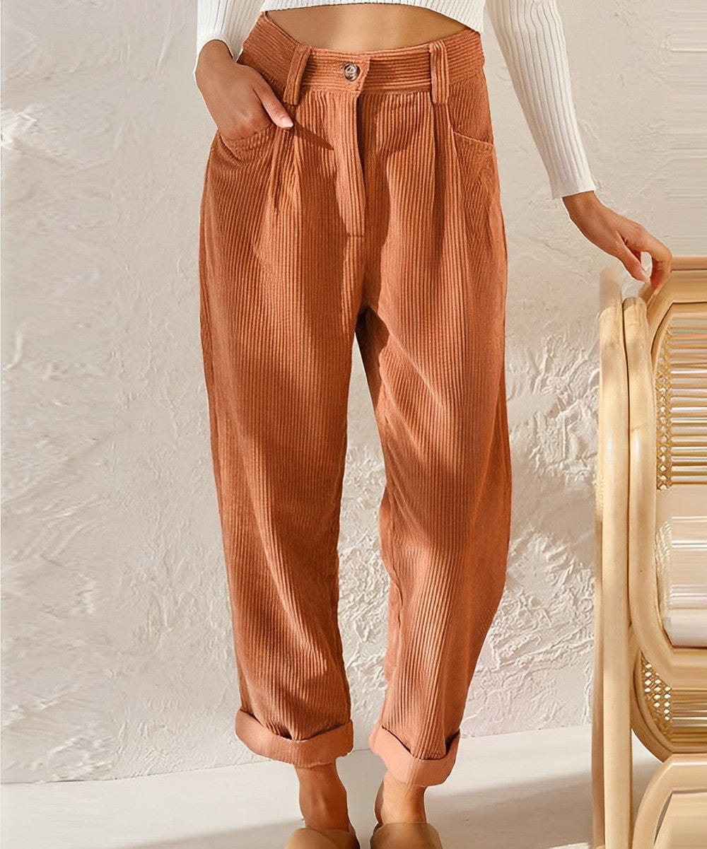Elegant Women's Corduroy Pants with High Waist – Naima Autumn Edition