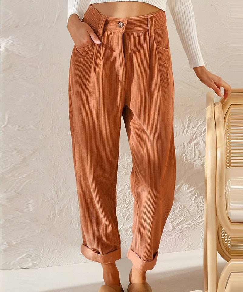 Elegant Women's Corduroy Pants with High Waist – Naima Autumn Edition