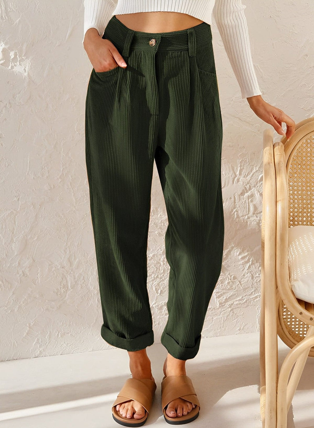 Elegant Women's Corduroy Pants with High Waist – Naima Autumn Edition
