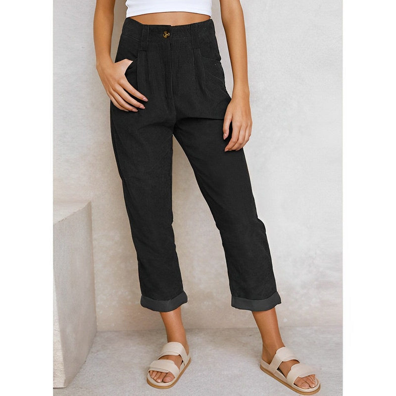 Elegant Women's Corduroy Pants with High Waist – Naima Autumn Edition