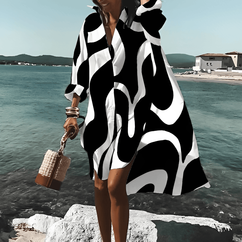 Vestido midi de estampado moderno con patrón único - Mia Belle