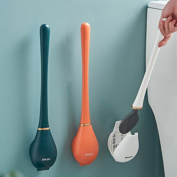 Silicone Toilet Brush with Wall Mount & Drip Tray – Clevora