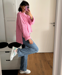 Dame stretchjeans med vide ben og hjerteprint - Amelie