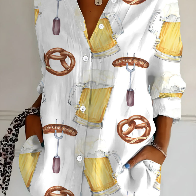 Dame Plus Size Bluse med heltrykk – Greta Oktoberfest 2025
