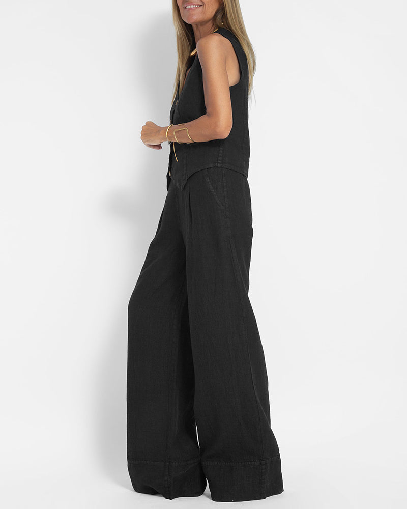 Linen 2-piece set with wide-cut pants and vest – Alma