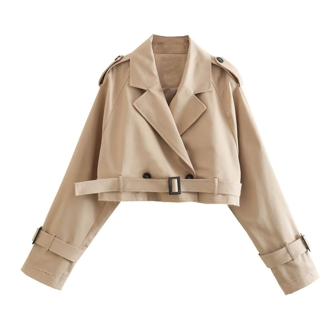 Trendy kort dame trenchcoat med bælte – Amelie