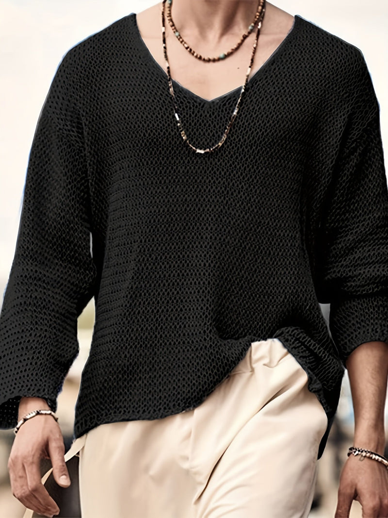 Knitted men's top with V-neck and long sleeves – Eliott