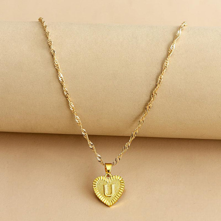 Golden Initial Heart Pendant Necklace - Amara