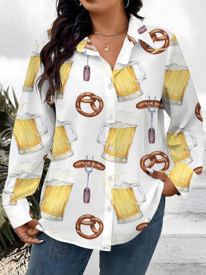 Dame Plus Size Bluse med heltrykk – Greta Oktoberfest 2025