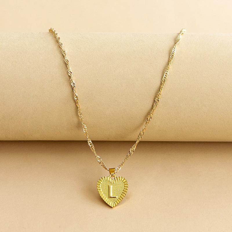 Golden Initial Heart Pendant Necklace - Amara