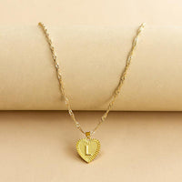 Golden Initial Heart Pendant Necklace - Amara