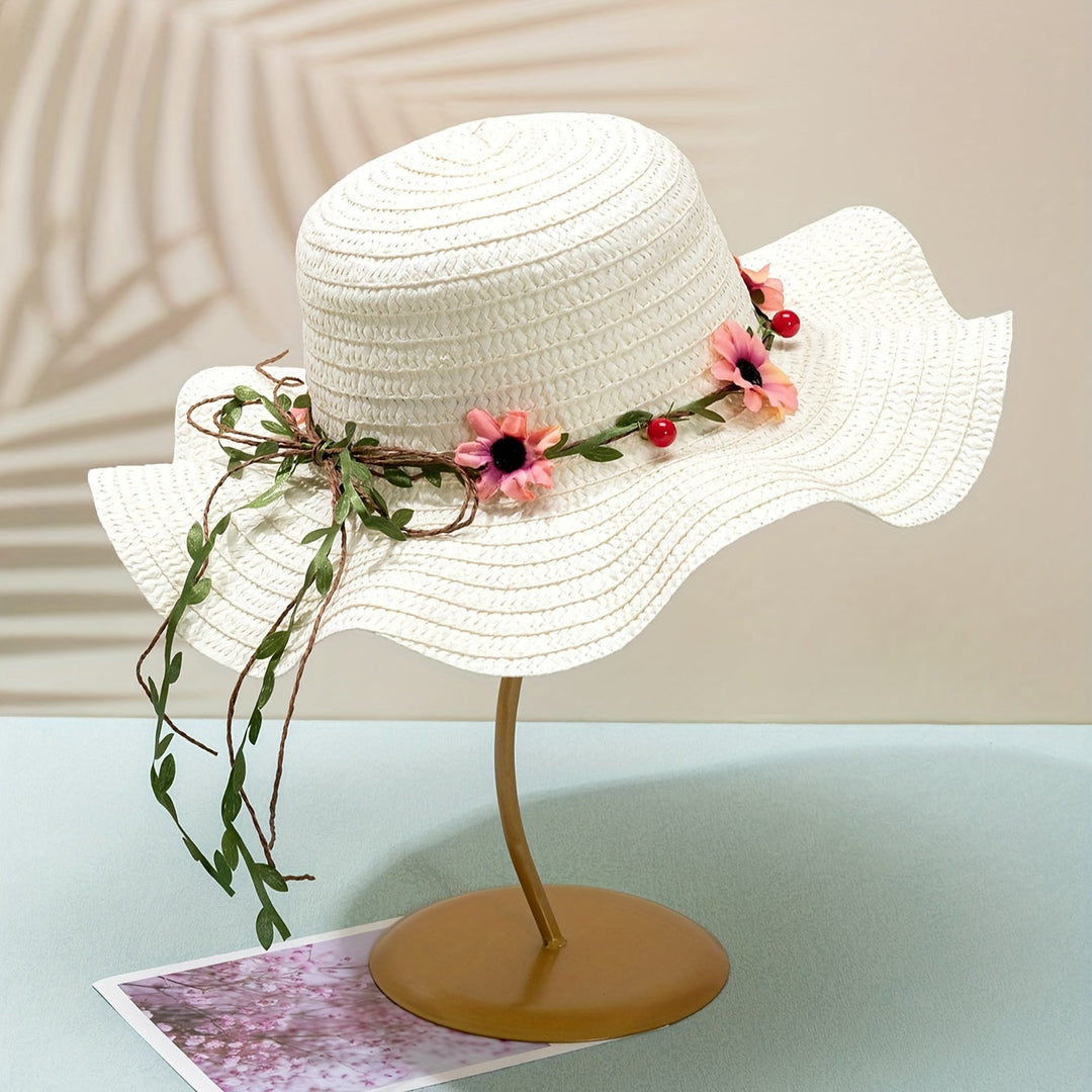 Women's Summer Straw Hat with Flower and Fruit Details – Solène