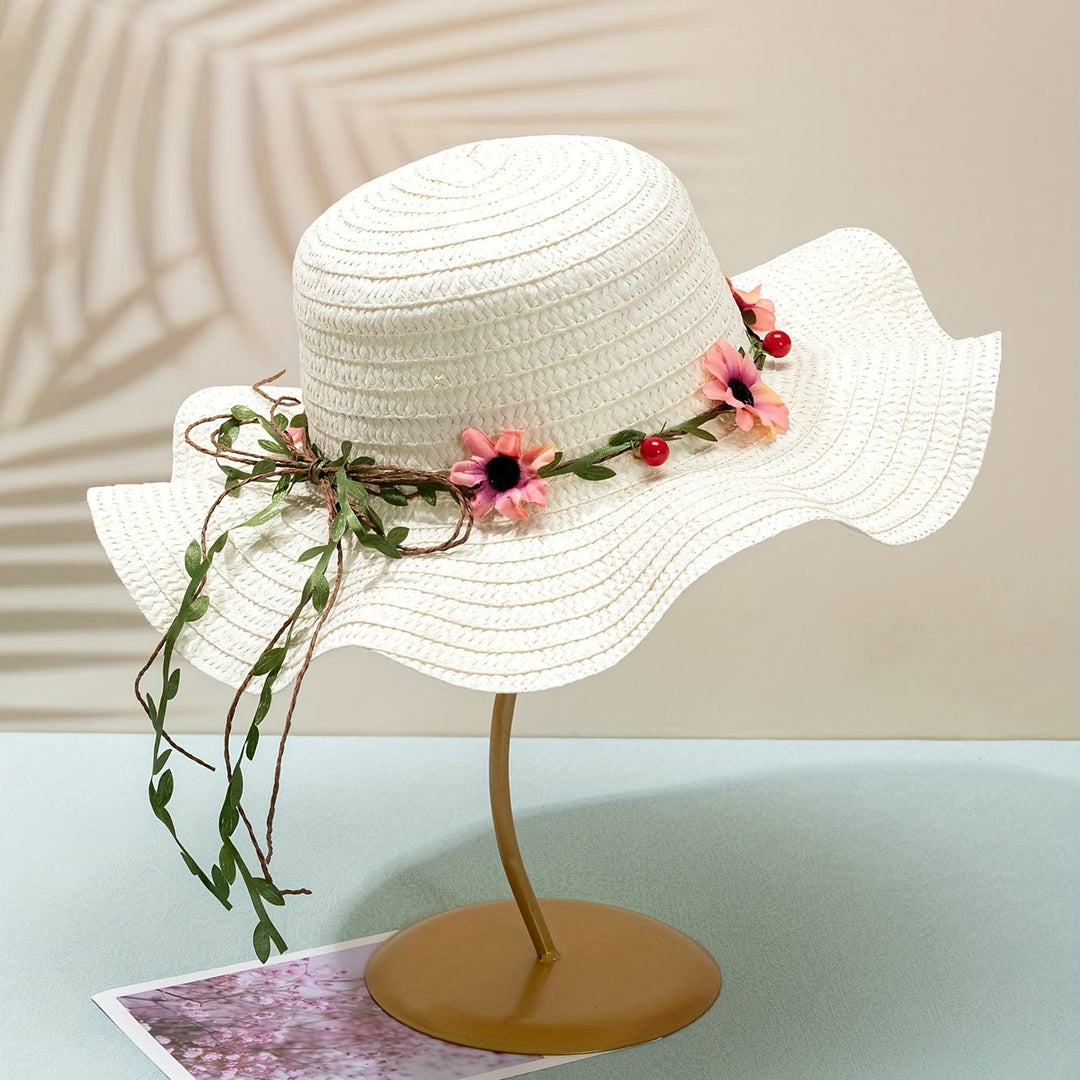 Women's Summer Straw Hat with Flower and Fruit Details – Solène