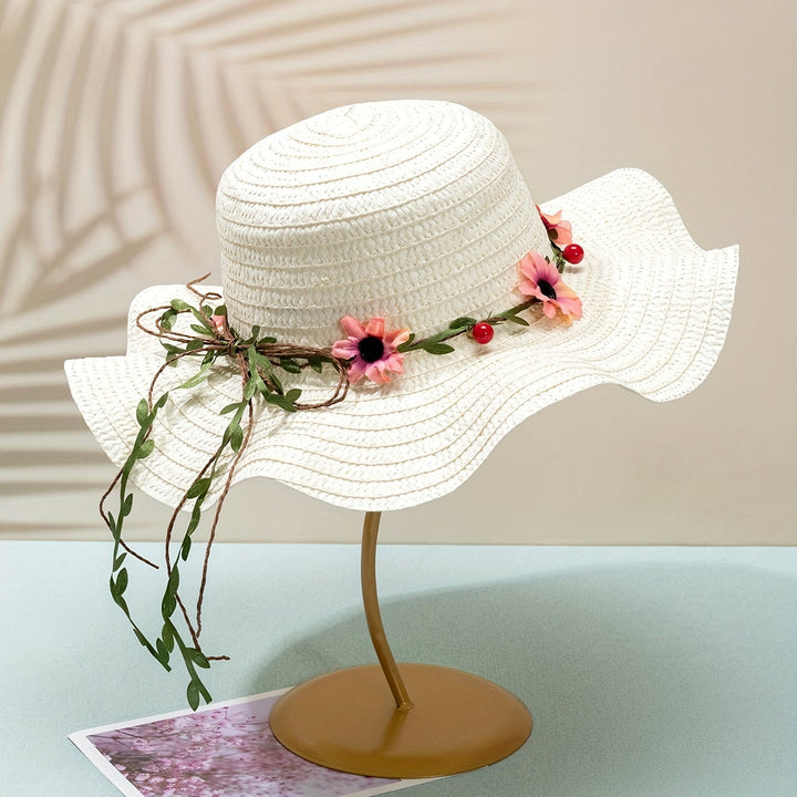 Women's Summer Straw Hat with Flower and Fruit Details – Solène