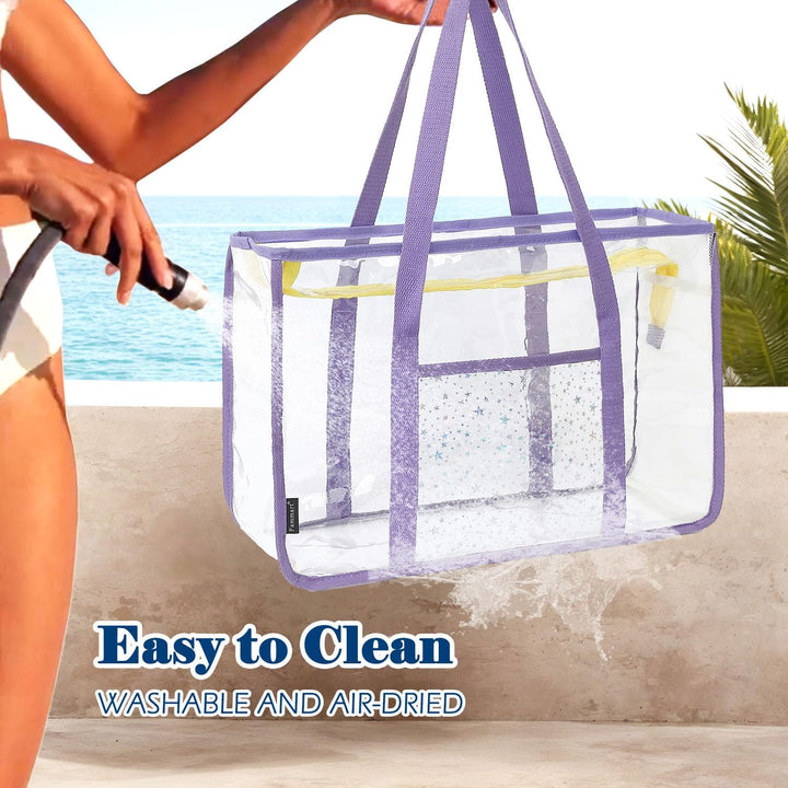 Buy 1, Get 1 FREE – Extra Large Transparent Mesh Beach Bag with 8 Pockets – ClearWave