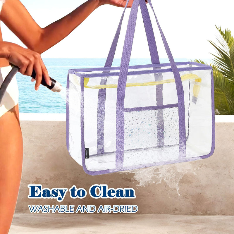 Buy 1, Get 1 FREE – Extra Large Transparent Mesh Beach Bag with 8 Pockets – ClearWave