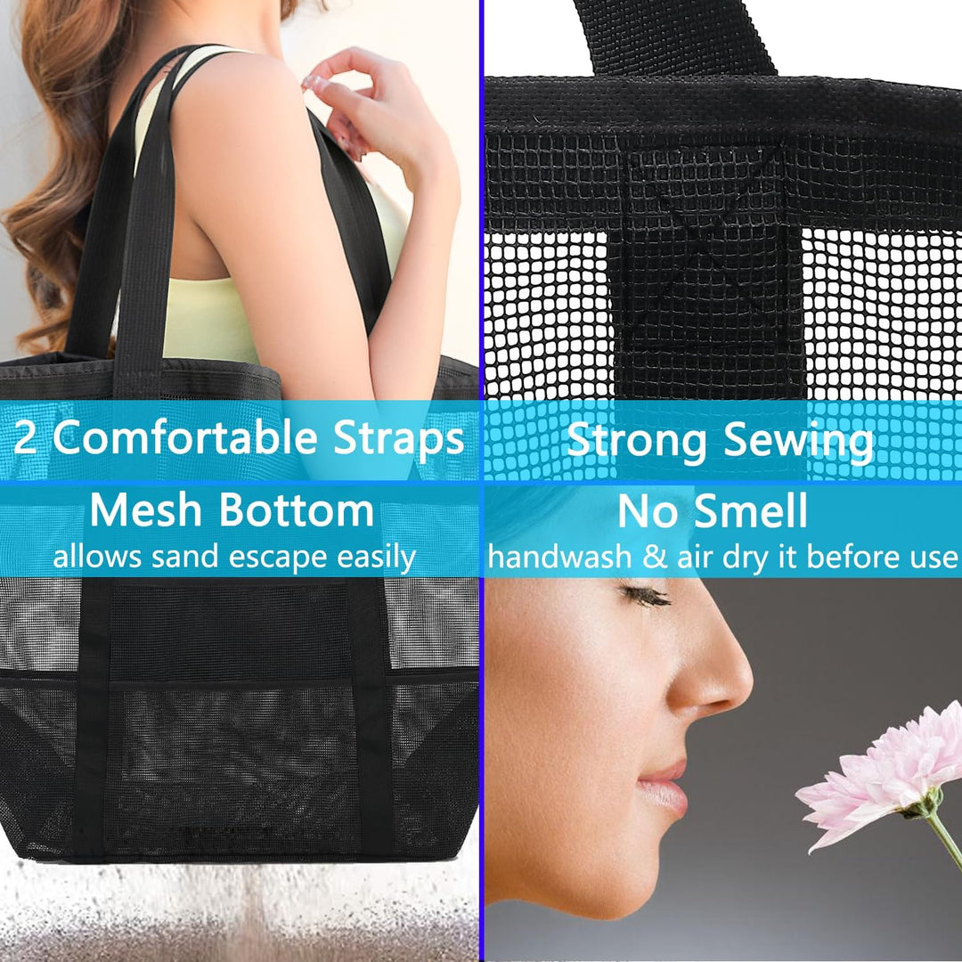 Buy 1, Get 1 FREE – Extra Large Transparent Mesh Beach Bag with 8 Pockets – ClearWave