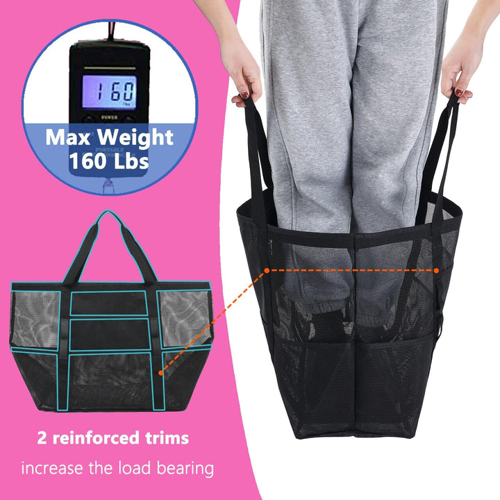 Buy 1, Get 1 FREE – Extra Large Transparent Mesh Beach Bag with 8 Pockets – ClearWave