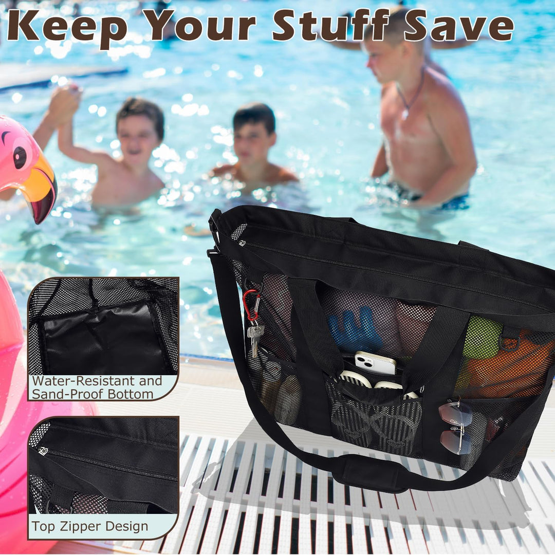 Buy 1, Get 1 FREE – Extra Large Transparent Mesh Beach Bag with 8 Pockets – ClearWave